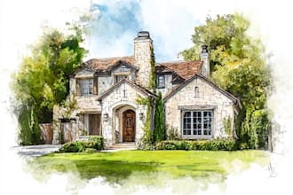draw watercolor cottage villa and property artwork