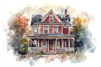 handmade watercolor painting of house