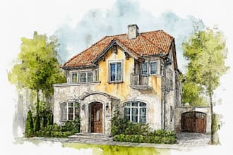 craft bespoke watercolor luxury villa and property art