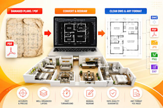 redraw PDF, images, floor plans, blue prints to autocad drawing dwg