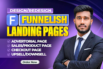 design sales funnel, landing page, advertorial, product, and checkout pages