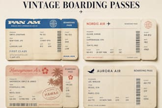 create realistic editable vintage boarding passes in PSD