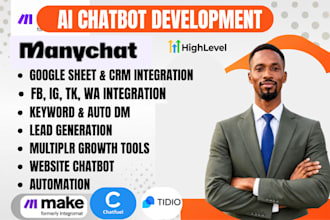fix, setup make com automation with manychat, chatfuel, uchat, n8n chatbot