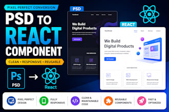 convert psd to react or next js component using  tailwind css