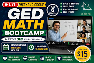 coach a live weekend ged math group bootcamp to pass your test