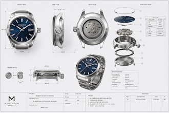 do 3d 2d cad cam product, 3d watch modelling, rendering, and technical drawing