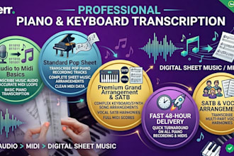 transcribe audio to pop piano sheet music keyboard synth midi song arrangement
