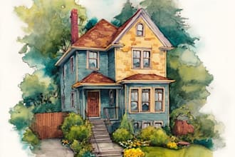 paint premium watercolor mansion