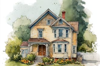 create ultra detailed watercolor luxury home