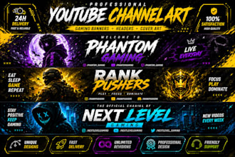 design gaming youtube banners and channel art