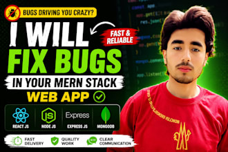 fix bugs in your react node js or mern stack web app