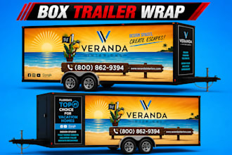 design box trailer wrap, box cargo truck or long trailer wrap design
