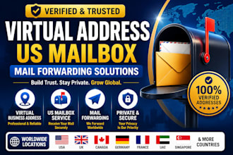 provide verified virtual address, US mailbox, and mail forwarding