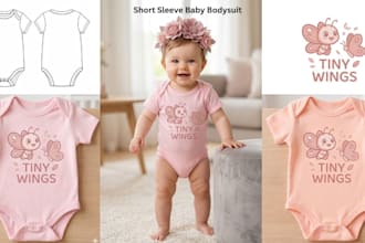 create cute ai baby bodysuit design for kids brand