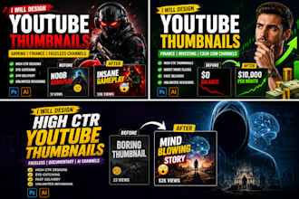 design high CTR youtube thumbnails for gaming, finance and faceless channels