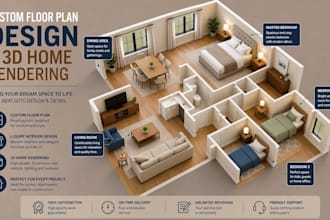 do luxury interior design and 3d home rendering, custom floor plan solutiond