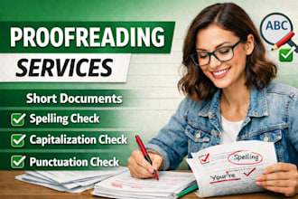 proofread short documents for spelling, capitalization, and punctuation