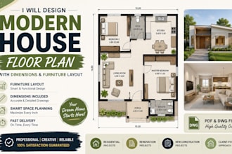 design modern house floor plan with dimensions and furniture layout