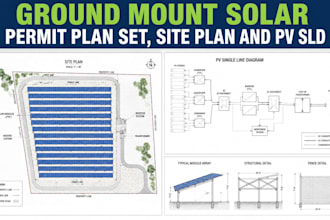 design ground mount solar permit plan set, site plan and pv sld
