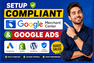setup compliant google merchant center and goo gle ads for peptide ecommerce