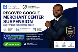 recover google merchant center suspension for peptide ecommerce store