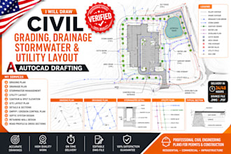 draw civil grading, drainage, stormwater utility layout, autocad drafting