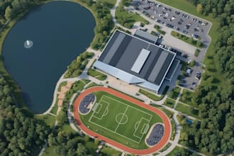 rebuild 3d stadium render,sport masterplan, facilities center,exterior rendering