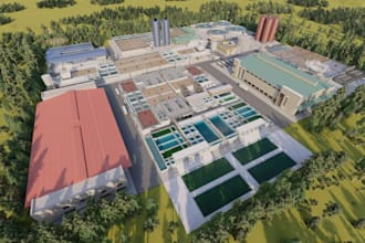 render site plan for industrial space,manufacturing plant, water treatment plant