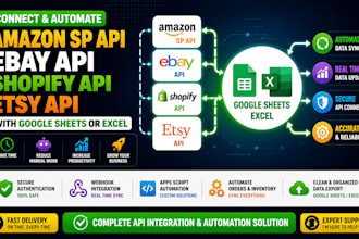 connect amazon sp api, ebay api, shopify api etsy api with google sheet or excel