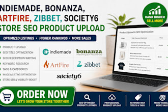 do indiemade bonanza artfire zibbet society6 store SEO product upload
