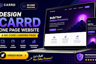design carrd one page website and no code landing page