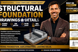 draft foundation layouts, structural reinforcement plans and pad footing plan