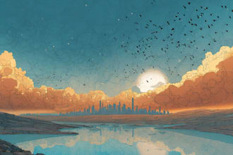 illustrate a surreal landscape or city drawing
