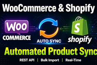 develop an automated woocommerce and shopify product sync and bulk import