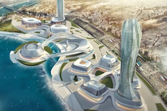 design 3d business park, commercial complex and site masterplan render