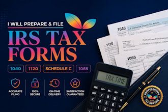 prepare and file irs tax forms 1040, 1120, schedule c, and 1065