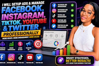 setup and manage facebook, instagram, tiktok, youtube twitter ads professionally