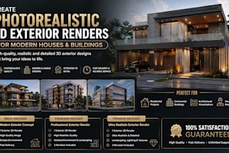 create photorealistic 3d exterior design renders for modern houses and buildings