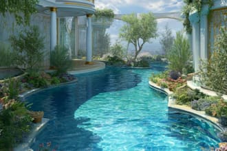 design landscape, garden, backyard, swimming pool,