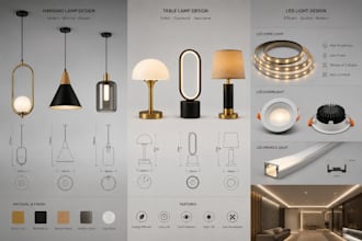 design 3d hanging and  table lamps with realistic rendering
