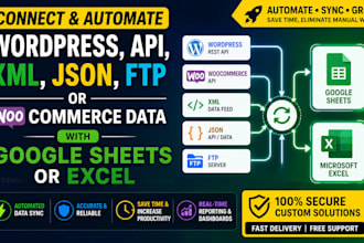 connect wordpress, xml, json, ftp or woocommerce data with google sheet or excel