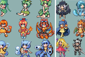create pokemon sprite pixel art animation sprite sheet npc character and tileset