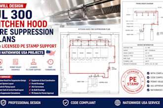design ul 300 kitchen hood fire suppression plans with licensed pe stamp
