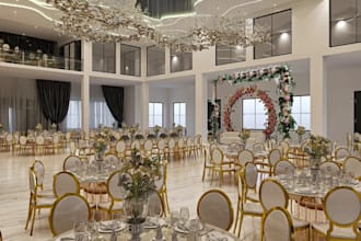 relayout banquet hall,wedding venue,3d stage design,event center render,ballroom