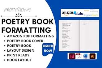 design format poetry book, poems, memoir fiction, kindle ebook, novel manuscript