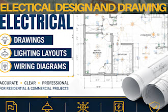 design electrical drawing, lighting layouts, wiring diagram, power distribution