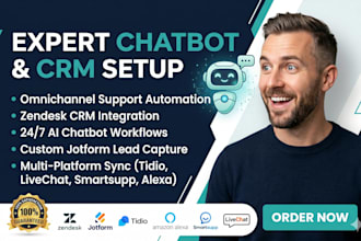 setup chatbots software crm via zendesk jotform tidio alexa smartsupp livechat