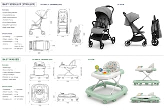 design baby walker, baby strollers and baby carrier in 3d cad