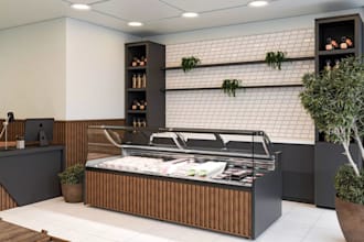provide 3d butcher shop design, cold storage meat, meat market, retail space