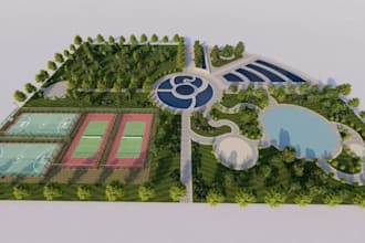 conceptualize masterplan for recreational space, park design,public space render